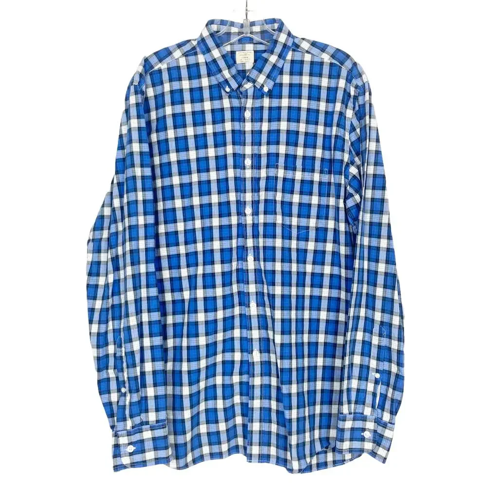 J. Crew Blue Black Plaid Long Sleeve Button Down Sz L